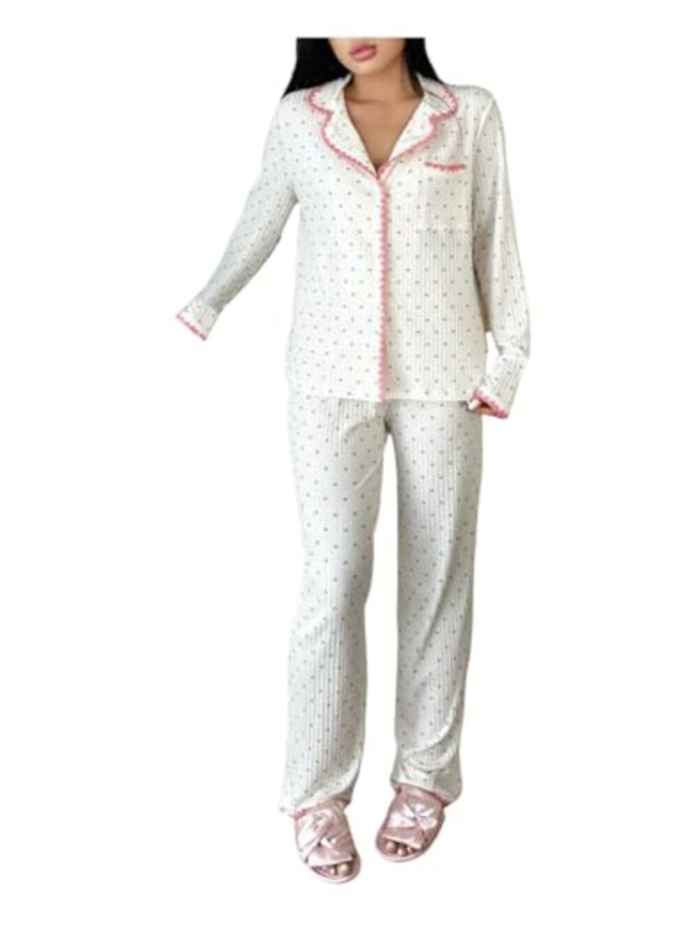 Women's 2 Piece Pajama Set Long Sleeve Button Up Shirt & Pants Sleepwear